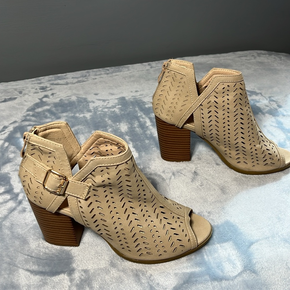 TOP Moda Tan Peep-Toe Ankle Booties - Picture 6 of 9